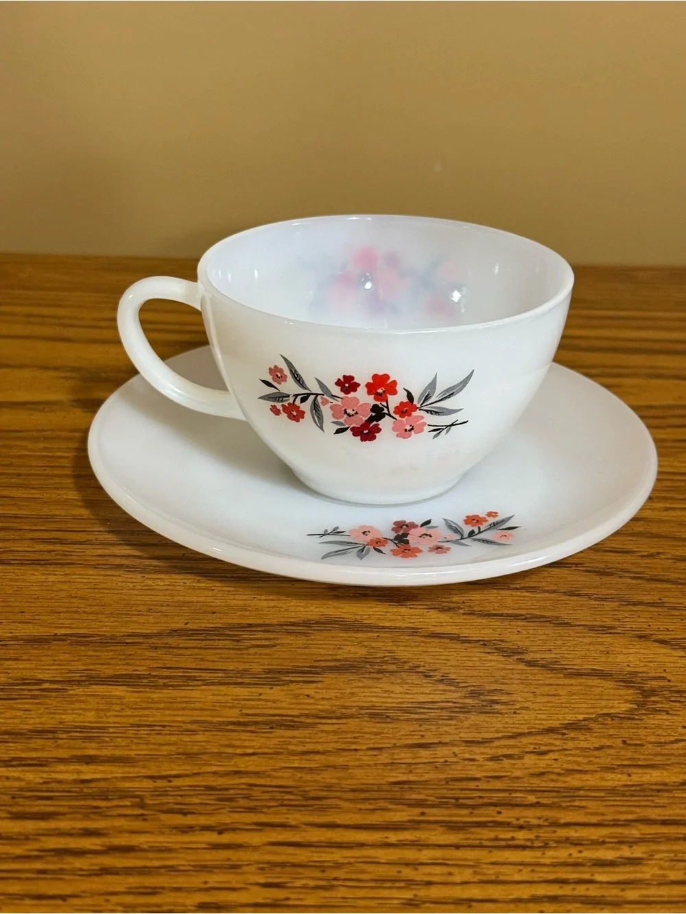 Fire King Vintage Coffee Cup And Saucer Primrose Design MCM Circa 1950s-1960s
